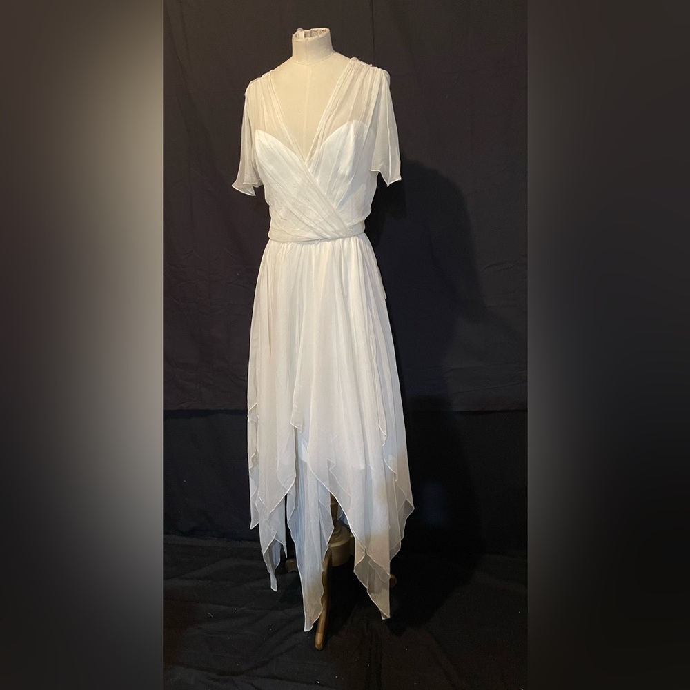 Designer Ivory 2 Piece Bodice Skirt 10 Asymmetrical Flutter Sleeve Wedding Dress